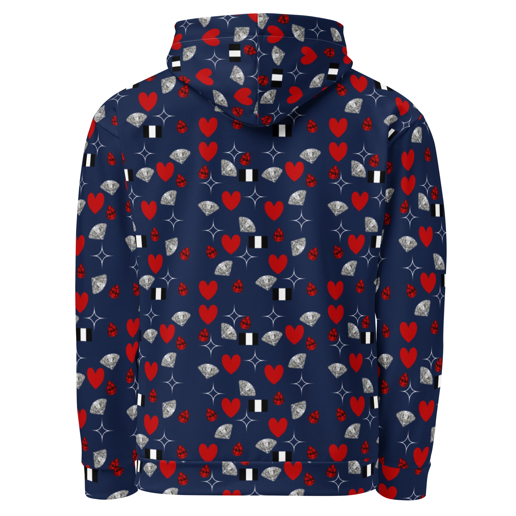 Unisex white hoodie with all-over Foreigners Luv upscale print by Daemon Luxury, featuring a hood and casual fit.