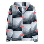 Recycled white unisex hoodie with stitched frame design and all-over print from Daemon Luxury Felpa Cappucio collection