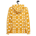 Recycled white unisex hoodie with all-over frosted diamonds print by Daemon Luxury, featuring a hood and casual design.