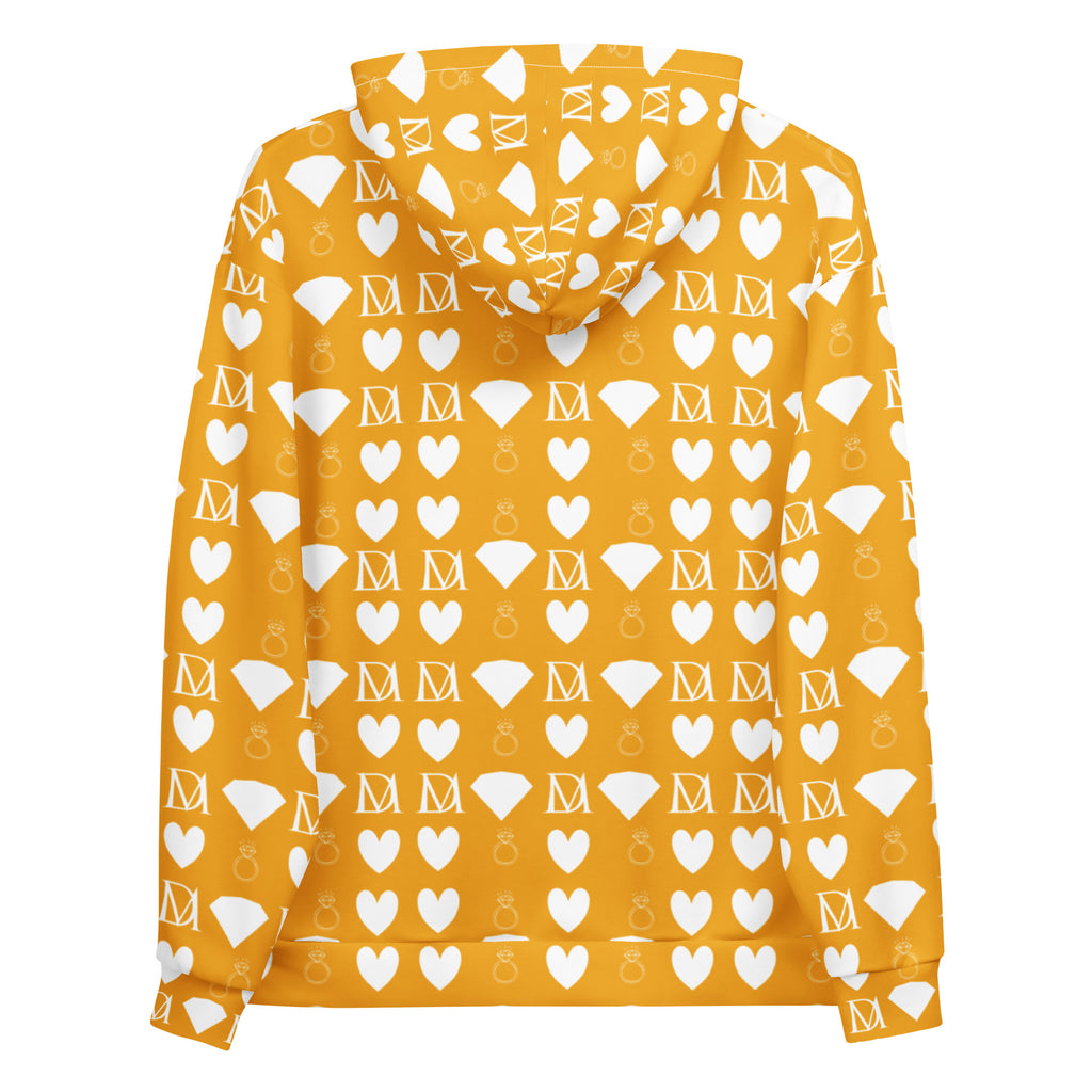 Unisex white hoodie with all-over print of frosted diamonds by Daemon Luxury, featuring a hood and casual style.