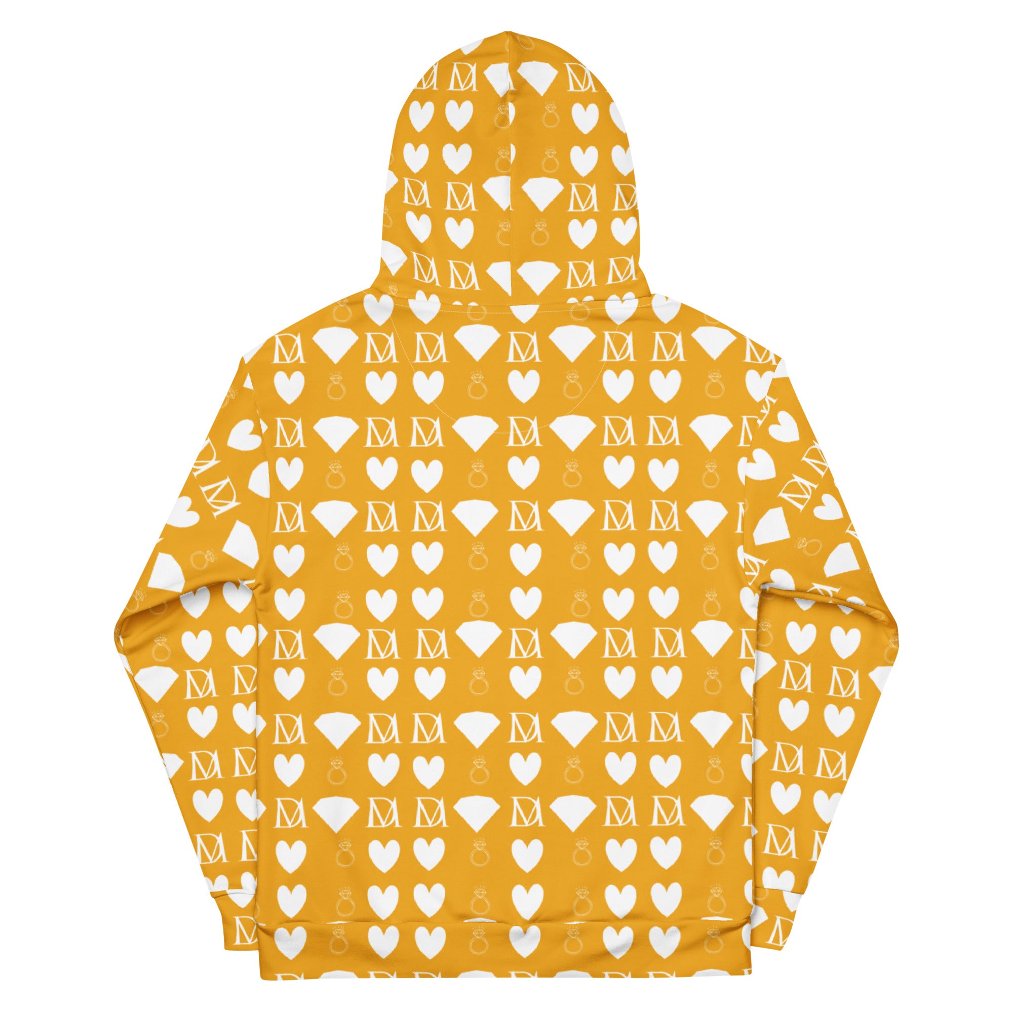 Daemon Luxury Frosted Diamonds unisex recycled hoodie with all-over print featuring white background and diamond design.