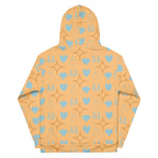White recycled unisex hoodie with Honeyberry Lights and Felpa Cappuccio print from Daemon Luxury, back view.