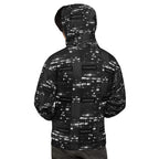 Recycled white unisex hoodie with all-over luxury night print and hood, by Daemon Luxury.