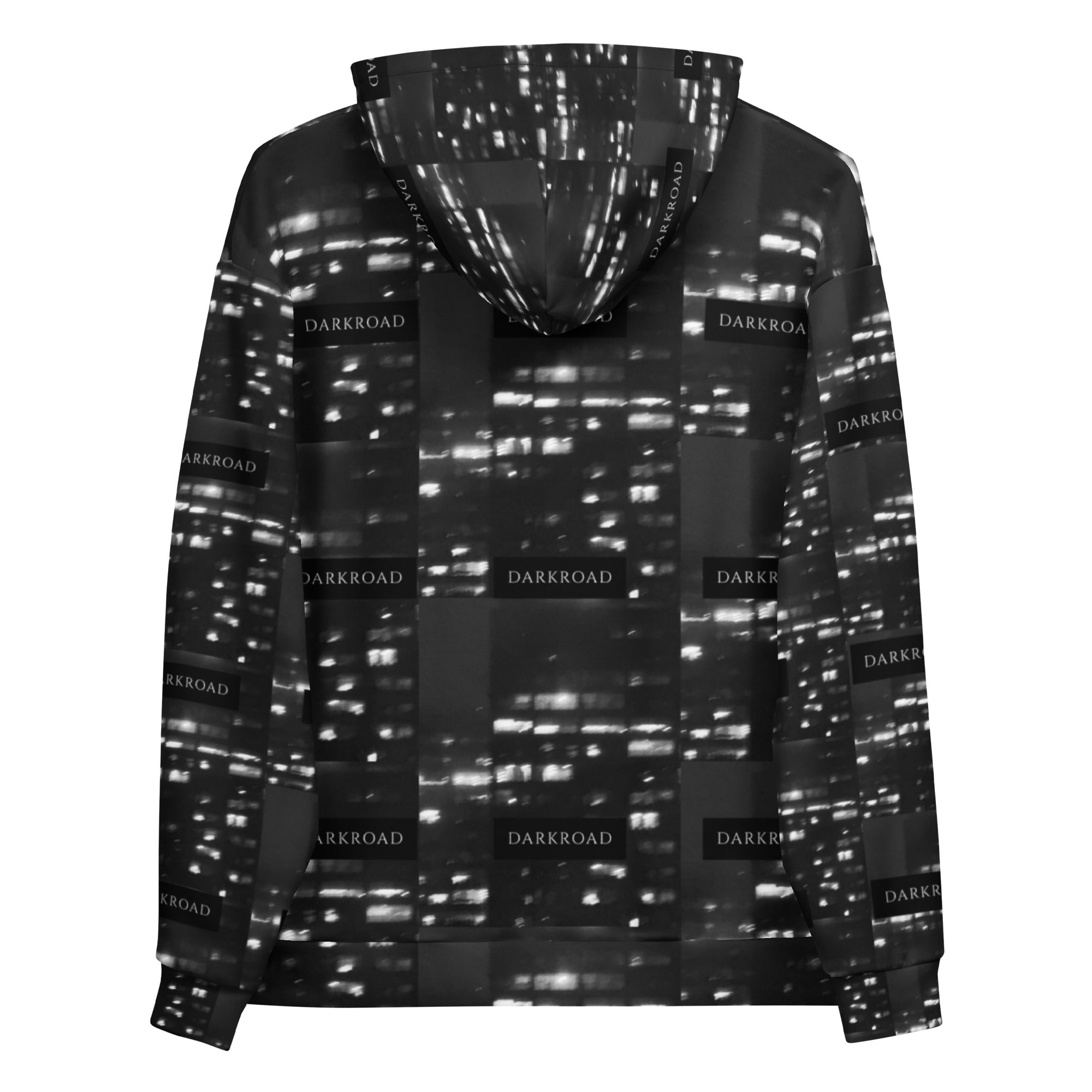 Recycled white unisex hoodie by Daemon Luxury with all-over print and hood, casual and stylish for everyday wear.