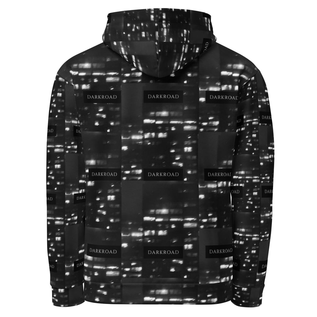 Unisex white hoodie by Daemon Luxury with all-over print, featuring a cozy hood and casual design for luxury nightwear style.
