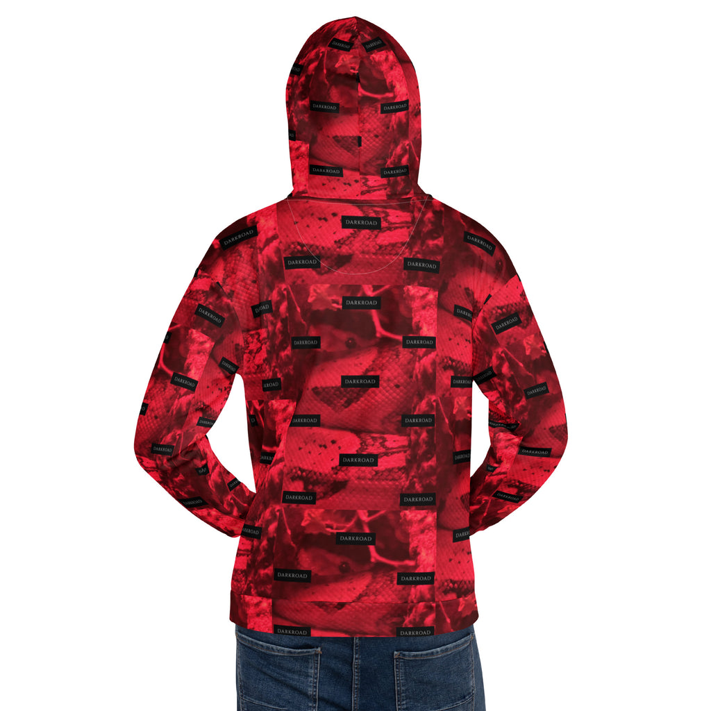Recycled white unisex hoodie with all-over print of Twelfth Night theme by Daemon Luxury, featuring a hood and casual fit.