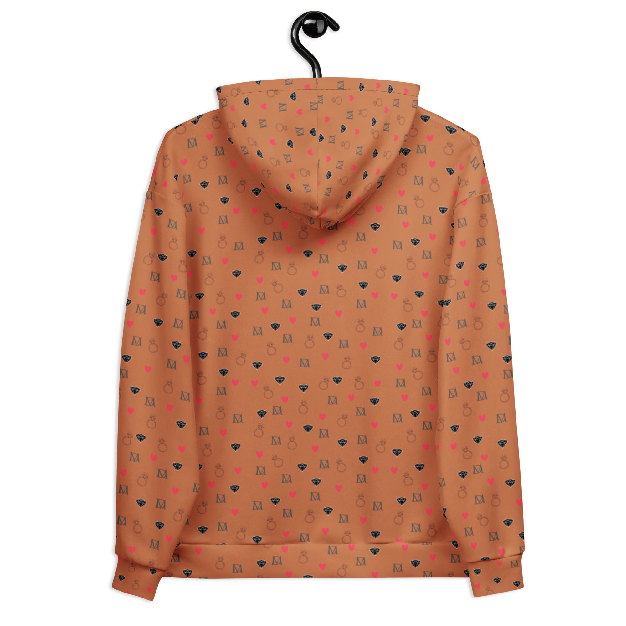 Recycled white unisex hoodie with all-over speckled diamond pattern and hood, by Daemon Luxury.