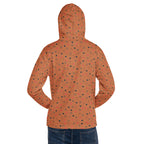 Unisex white recycled hoodie with speckled diamond pattern by Daemon Luxury, featuring a hood and all-over print design.