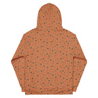 Unisex white recycled hoodie with speckled diamond print and hood, by Daemon Luxury, shown from the back.