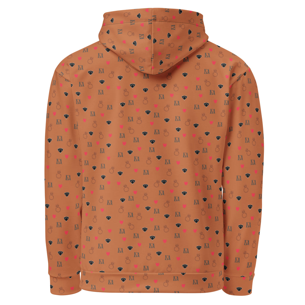 Unisex white Felpa Cappucio hoodie with all-over speckled diamond pattern by Daemon Luxury, made from recycled materials.