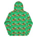 Daemon Luxury Honeybee Shores Lucky Charm unisex hoodie with all-over printed recycled fabric, white background, back view