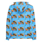 Unisex white recycled hoodie with all-over honeybee and ocean-themed print from Daemon Luxury, featuring a hood and relaxed fit.