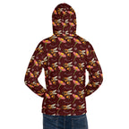 Daemon Luxury Honeybee Shores Gardena Dawn unisex hoodie with all-over floral print on white background.