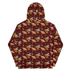 Daemon Luxury Honeybee Shores Gardena Dawn unisex hoodie with all-over white print and recycled fabric, featuring a hood and casual fit.