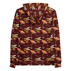 Daemon Luxury Honeybee Shores Gardena Dawn unisex hoodie with all-over white print and recycled fabric, front view.