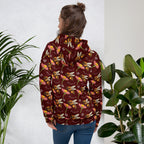 White recycled unisex hoodie featuring an all-over Honeybee Shores (Gardena Dawn) print by Daemon Luxury, with a hood and casual fit.