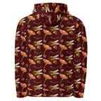 Daemon Luxury Honeybee Shores Gardena Dawn unisex white recycled hoodie with all-over print, front and back views.