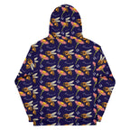 Recycled white unisex hoodie with all-over print featuring Honeybee Shores Gardena Oceanic design by Daemon Luxury.