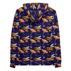 Daemon Luxury Honeybee Shores Gardena Oceanic unisex hoodie with all-over print on white recycled fabric, featuring a hooded design.