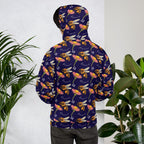 Daemon Luxury Honeybee Shores Gardena Oceanic unisex white recycled hoodie with all-over oceanic print and hood.