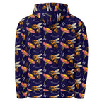 Daemon Luxury Honeybee Shores Gardena Oceanic unisex recycled hoodie with all-over oceanic print on white background.