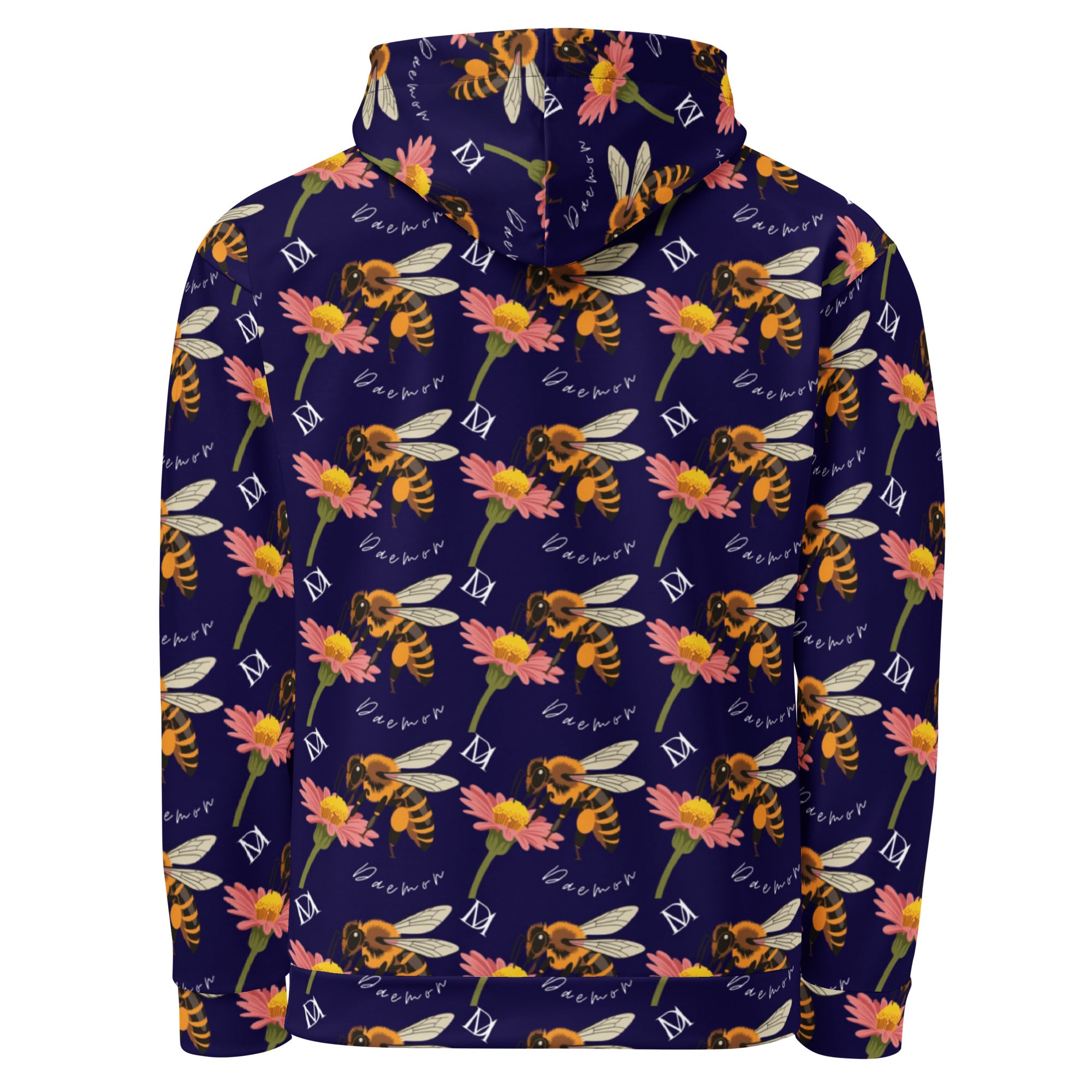 Daemon Luxury Honeybee Shores Gardena Oceanic unisex recycled hoodie with all-over oceanic print on white background.