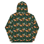 Daemon Luxury Honeybee Shores Gardena Dim unisex recycled hoodie with all-over white print and hood, casual and eco-friendly style.