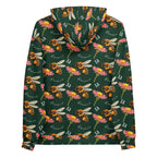 Daemon Luxury Honeybee Shores Gardena Dim unisex hoodie with all-over print on white recycled fabric, featuring a cozy hood and stylish design.