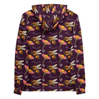 Daemon Luxury Honeybee Shores Gardena Dusk unisex hoodie with all-over white recycled print, featuring a hood and casual style.