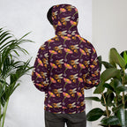 Daemon Luxury Honeybee Shores Gardena Dusk unisex hoodie with all-over-print recycled fabric, white background, back view