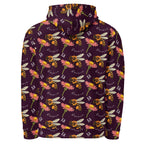 Daemon Luxury Honeybee Shores Gardena Dusk unisex recycled hoodie with all-over print, white background, front view.