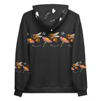 Daemon Luxury Florette Rebirth Honeybee Nights unisex hoodie with all-over white recycled fabric and vibrant print on back
