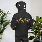 Daemon Luxury Florette Rebirth Honeybee Nights unisex hoodie with all-over print on white recycled fabric, front and back view