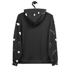 Unisex white hoodie with all-over print of honeybees and floral designs by Daemon Luxury, featuring a hood and casual fit.