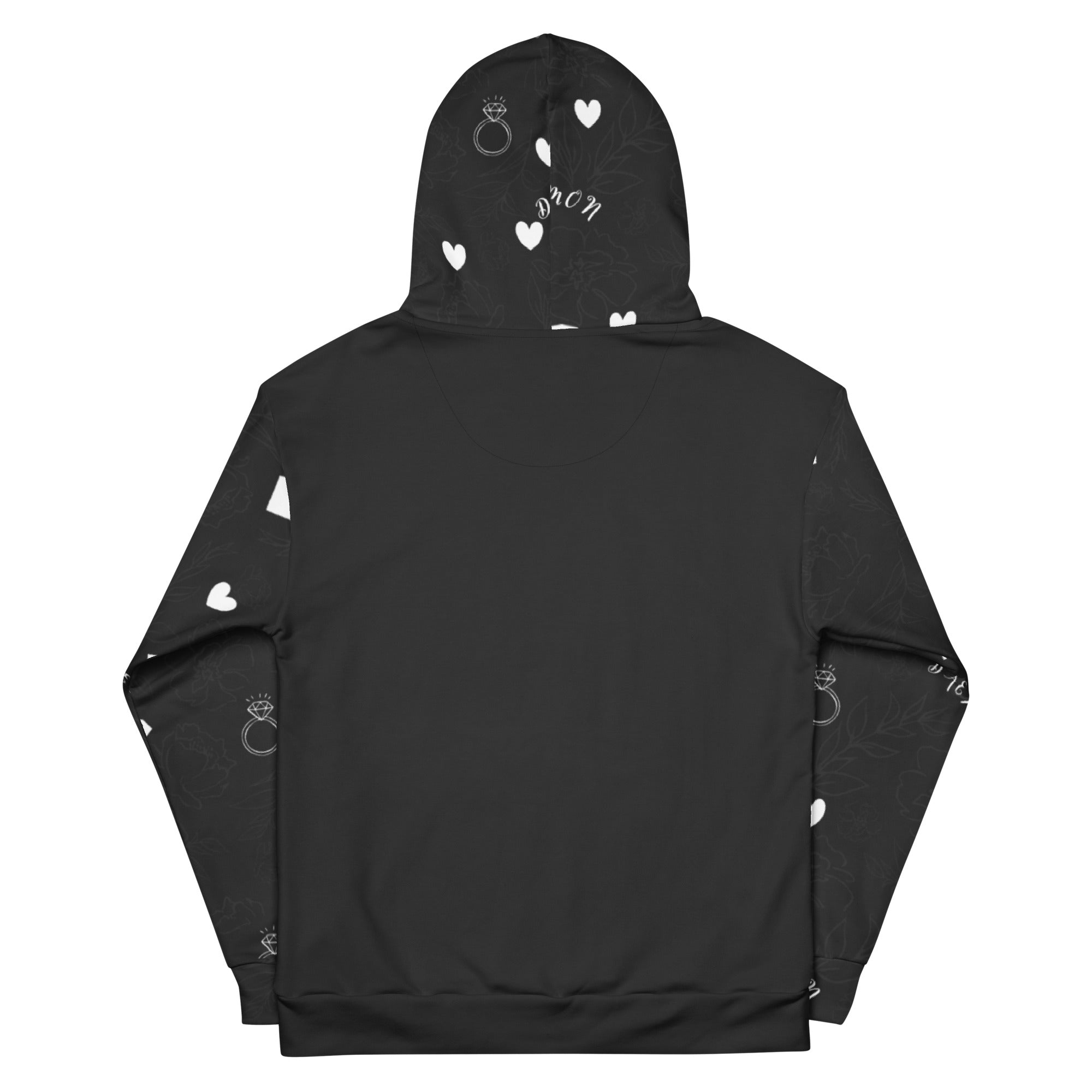 Daemon Luxury Florette Rebirth honeybee less unisex hoodie with all-over recycled print on white background.