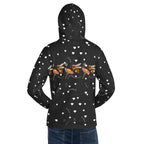 Daemon Luxury Florette Rebirth Honeybee Bliss unisex hoodie with all-over white recycled print and adjustable hood.