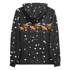 Daemon Luxury Florette Rebirth Honeybee Bliss unisex hoodie with all-over recycled print, white background, casual and stylish.