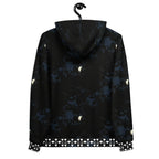 White unisex hoodie with all-over Nightcrawler Coordinate Secret Phase print by Daemon Luxury, featuring a hood and recycled fabric.