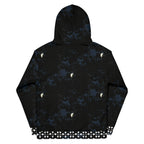 All-over print white unisex hoodie featuring Nightcrawler coordinate design by Daemon Luxury with hood and recycled fabric.