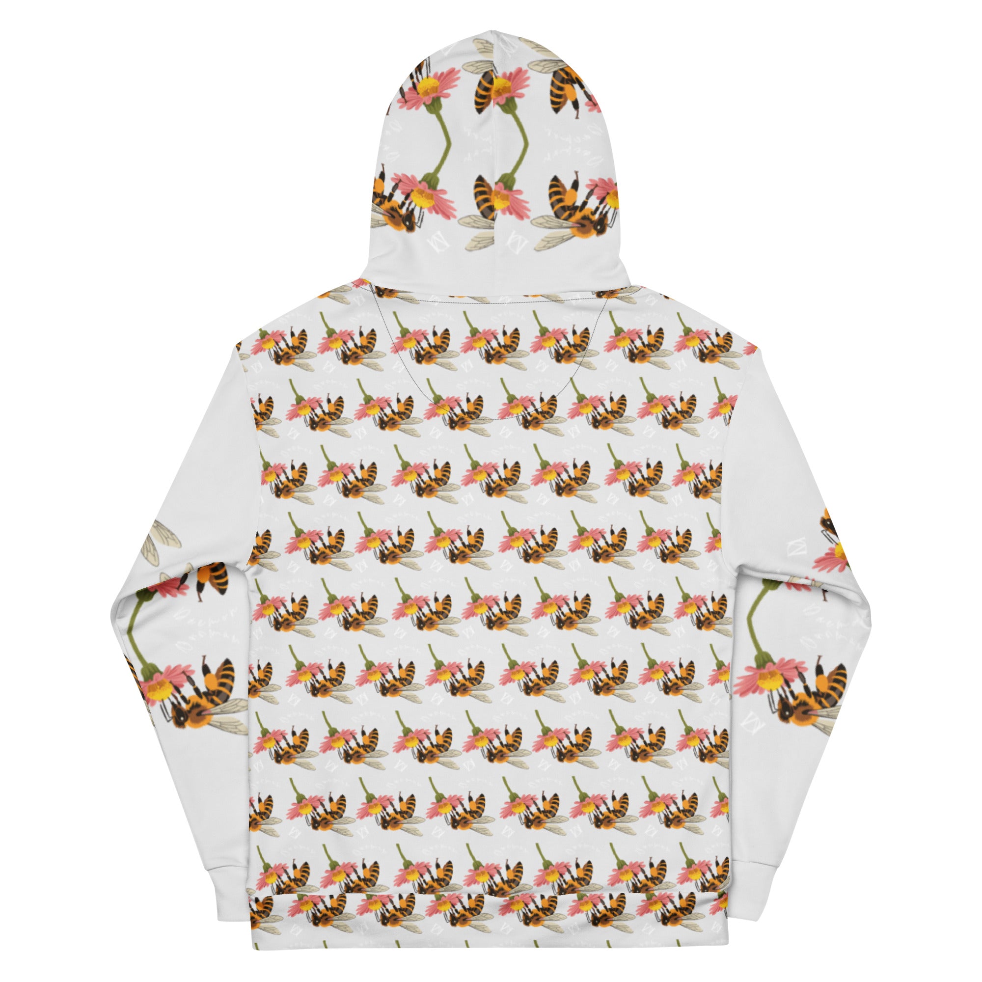 Daemon Luxury Honeybee Shores Valley Coast unisex recycled hoodie with all-over print, white back design.