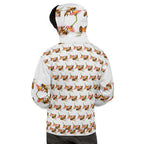 Recycled unisex hoodie with all-over honeybee shore design in white by Daemon Luxury, showcasing front and back print.