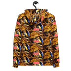 Recycled unisex hoodie by Daemon Luxury featuring all-over serpentine Nicaragua print on white background.