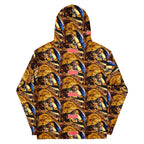 Daemon Luxury Serpentine Nicaragua all-over-print recycled unisex hoodie with white back, stylish and eco-friendly casual wear.