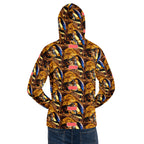 Recycled unisex white hoodie with all-over serpentine Nicaragua print by Daemon Luxury, featuring a hood and casual fit.