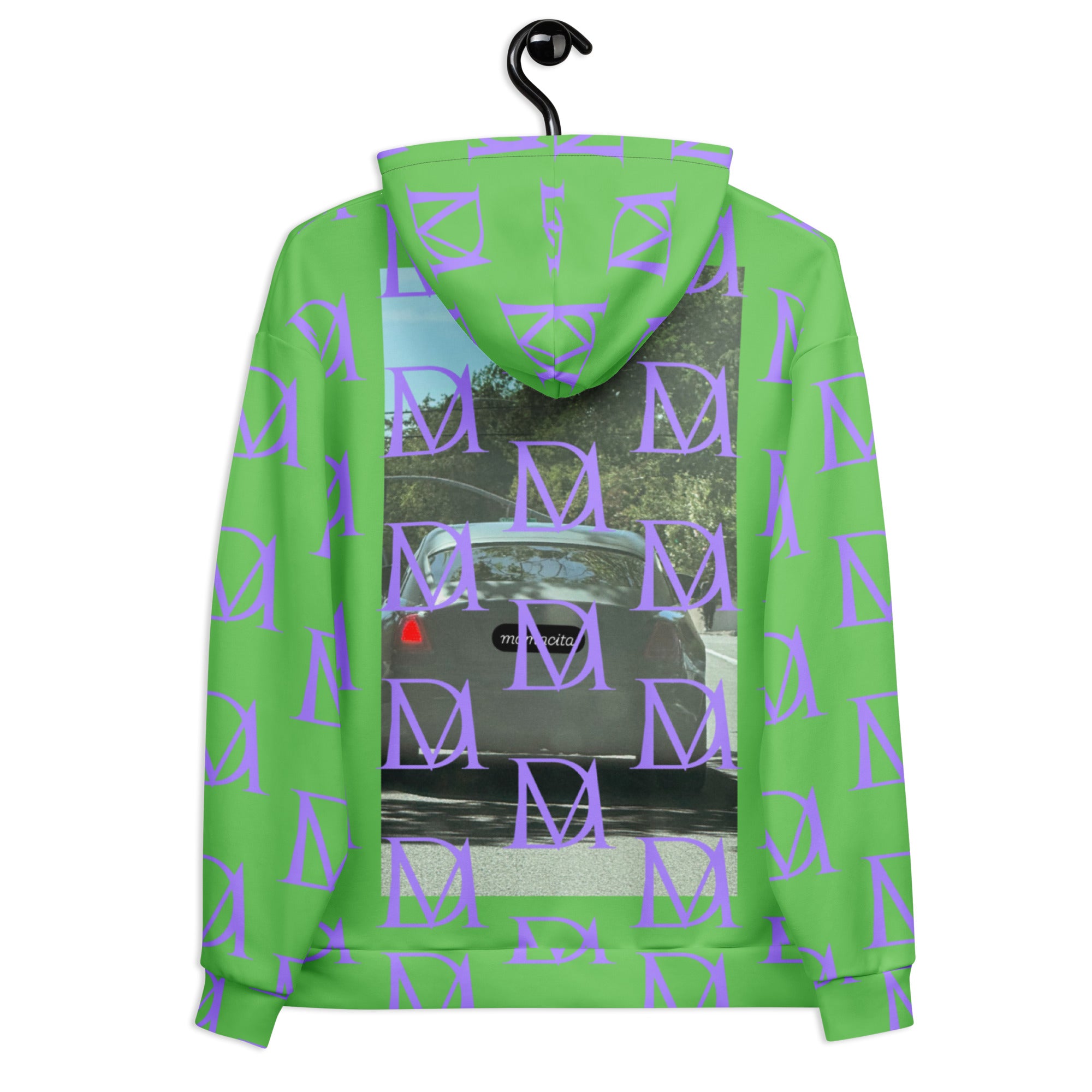 Recycled unisex lilac luxury hoodie with all-over white print from Daemon Luxury Summer Breeze .1 collection.
