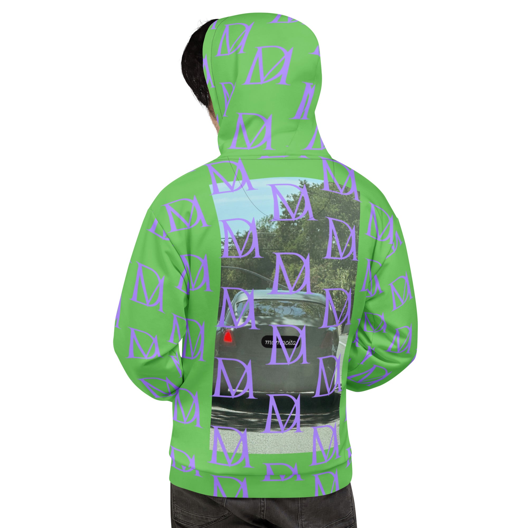 Daemon Luxury Summer Breeze .1 Lilac Lux unisex felpa hoodie with all-over recycled print on white background.