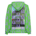 Unisex Daemon Luxury Summer Breeze .1 Lilac Lux felpa hoodie with all-over recycled print, white background, back view.