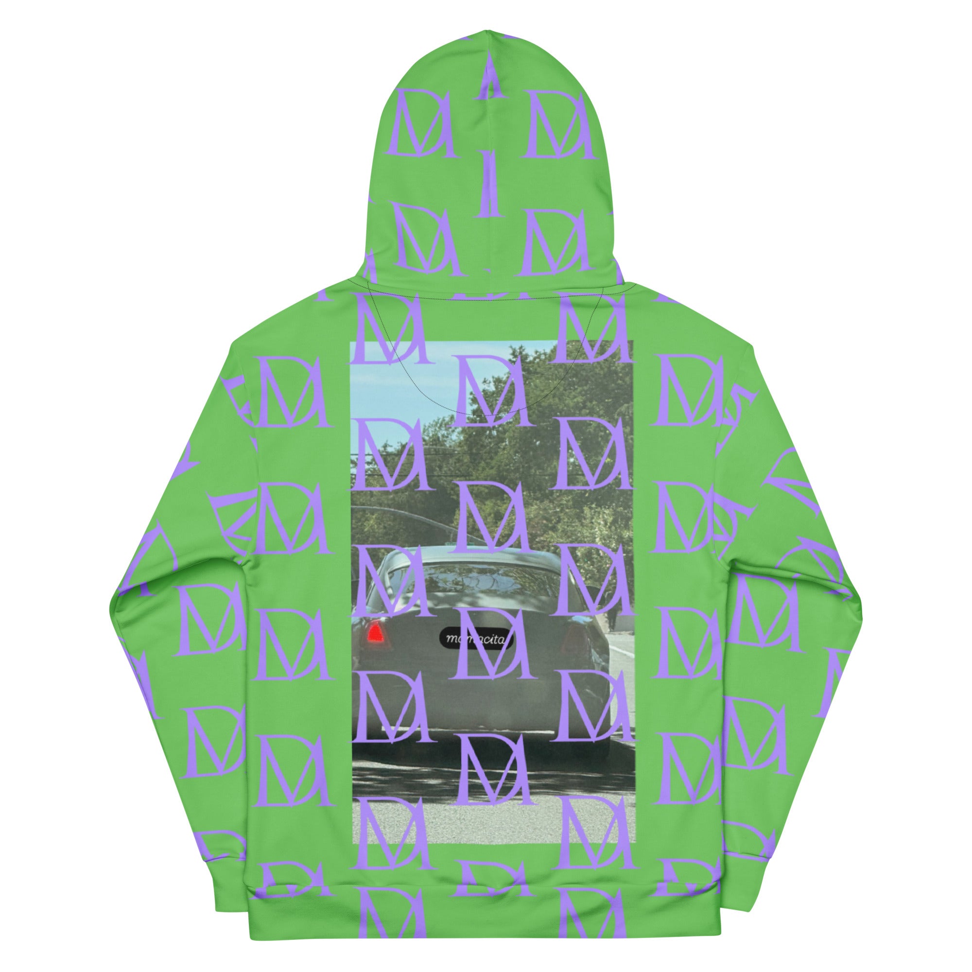 Recycled unisex hoodie by Daemon Luxury featuring a white all-over lilac print design for summer Breeze .1.