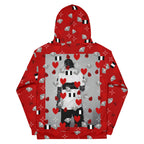 White Daemon Luxury Foreigners Luv La Flame Dim unisex hoodie with all-over print and recycled fabric, back view.
