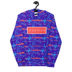 Daemon Serpentine Columbiana Therma unisex hoodie with all-over recycled print, white fabric, front view, cozy and stylish.